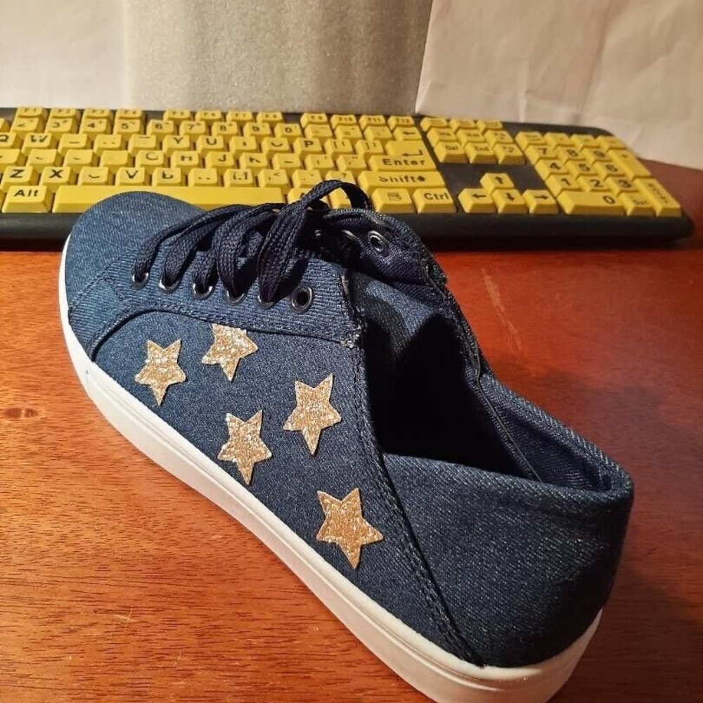 NEW ! Soho Girls Dark Blue & Gold Kenny Glitter Star Sneaker Tennis Shoe Size10